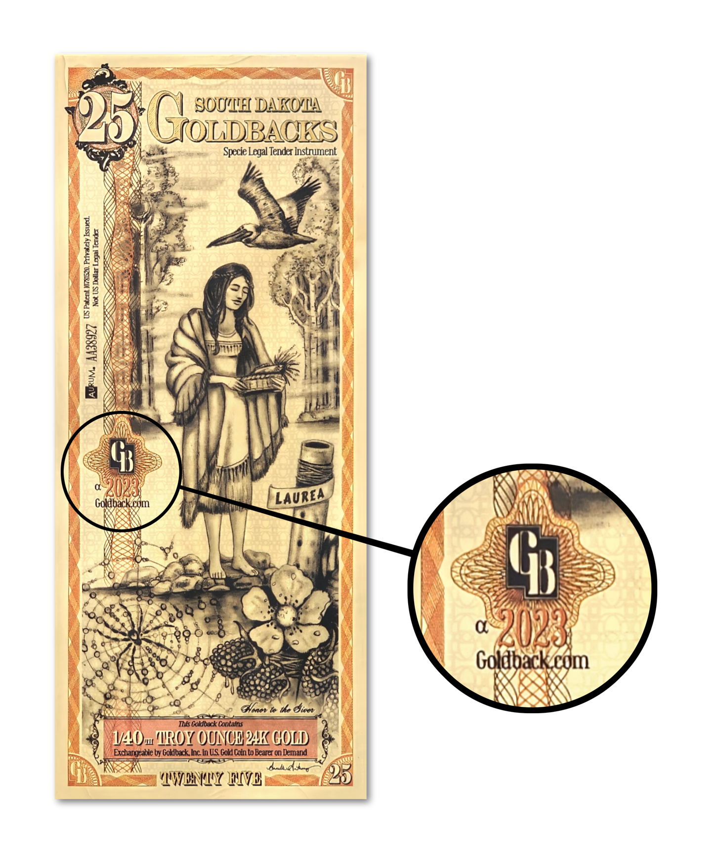 25 South Dakota Goldback | Aurum Gold Foil Note (24k)