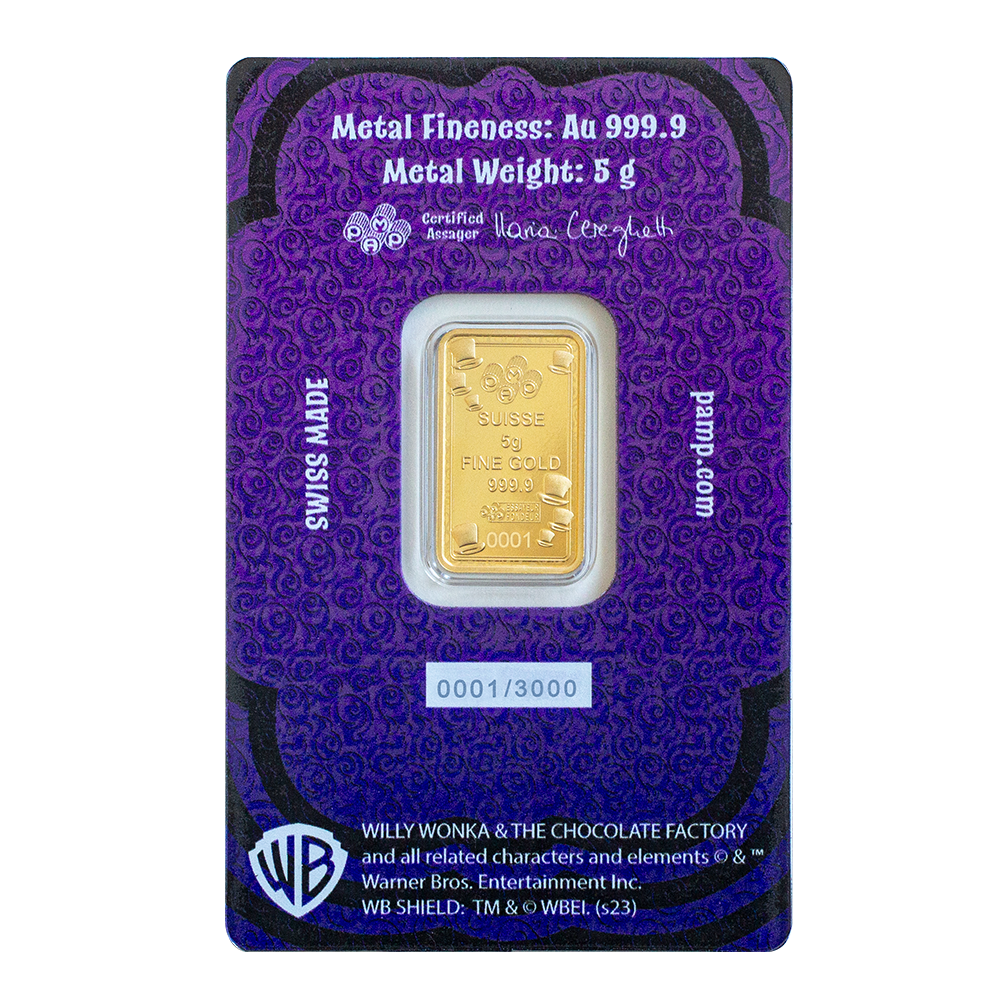 Willy Wonka® - 5g Pure Gold Bar PAMP (Golden Ticket)