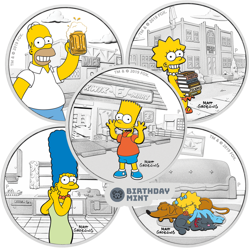 2019 The Simpsons™ – 5-Coin Silver Proof Family Set (5oz Total)