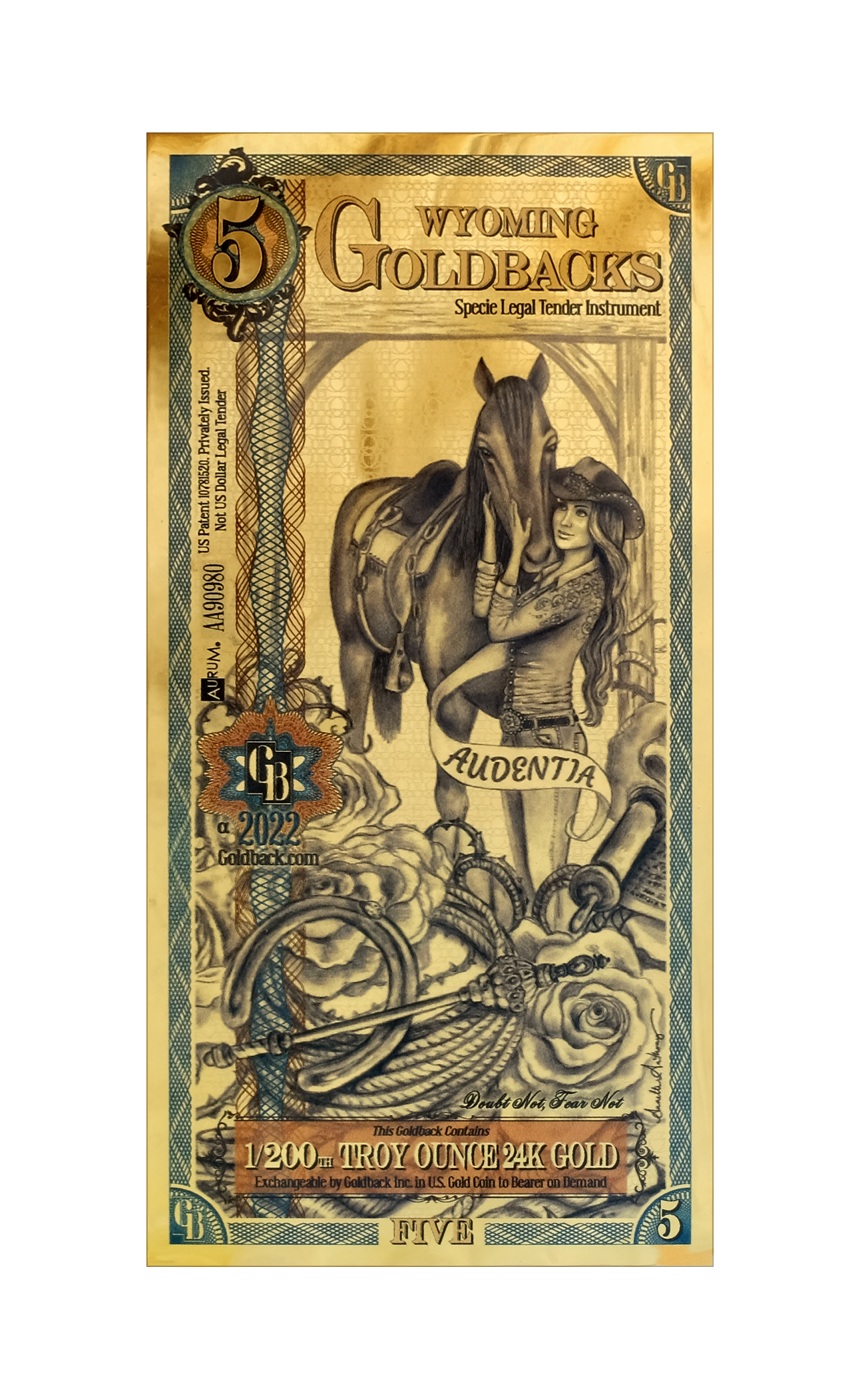 5 Wyoming Goldback | Aurum Gold Foil Note (24k)