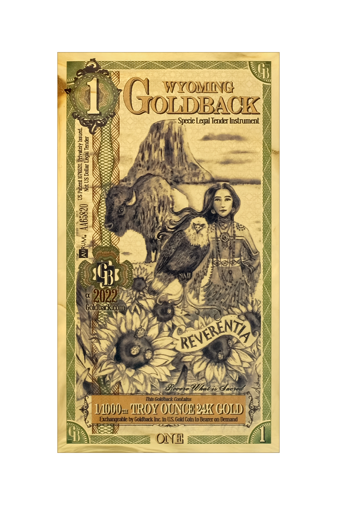 1 Wyoming Goldback | Aurum Gold Foil Note (24k)