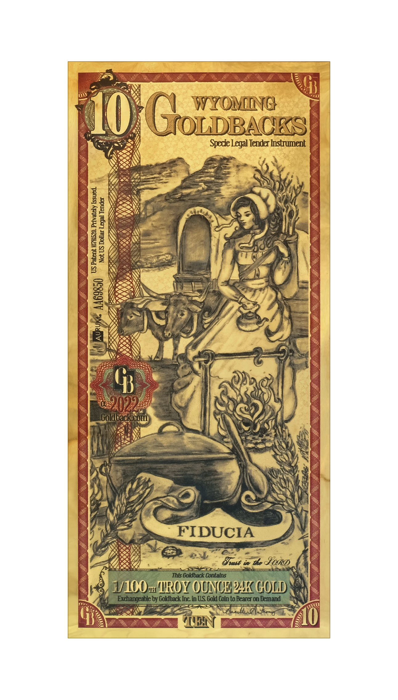 10 Wyoming Goldback | Aurum Gold Foil Note (24k)