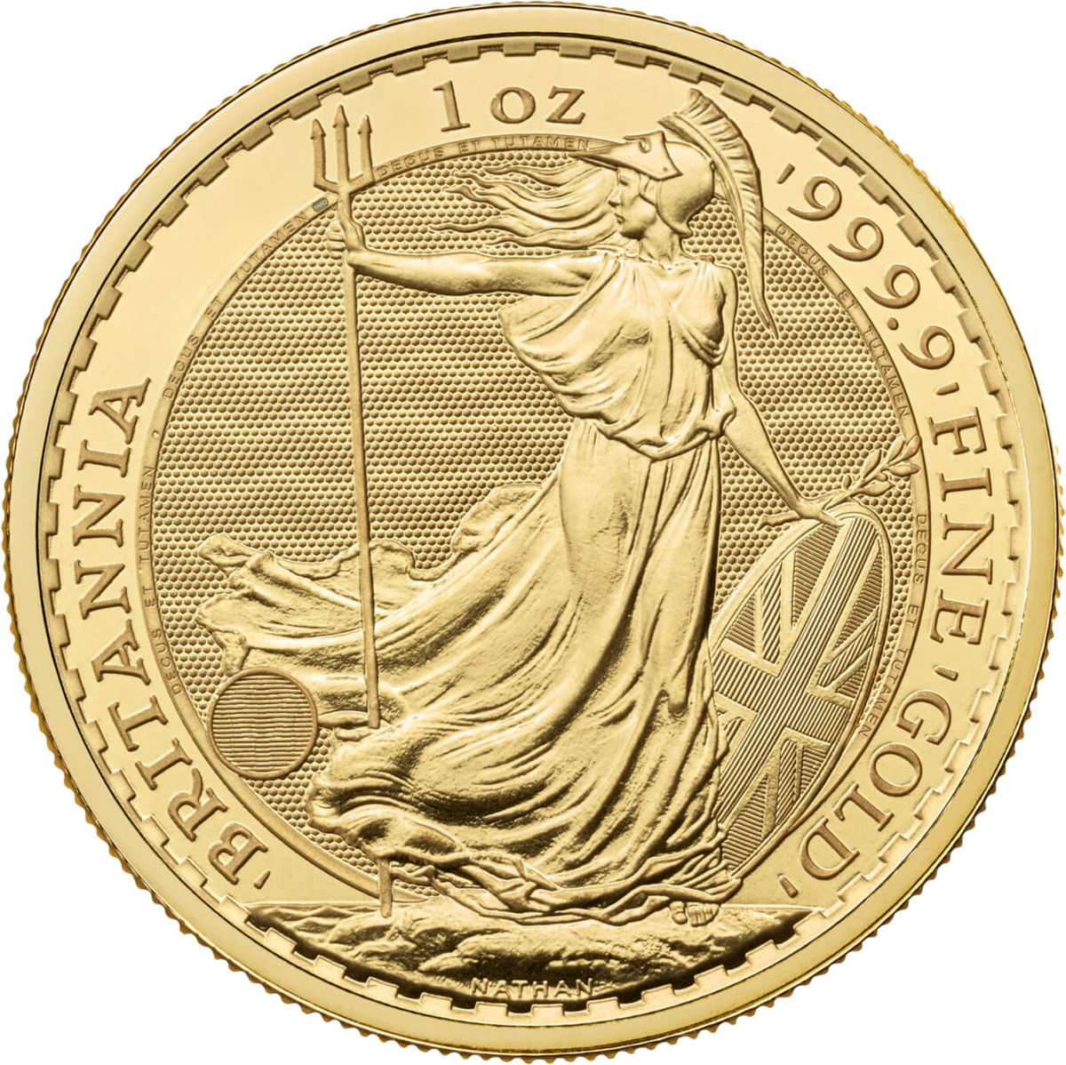 1 oz Gold Britannia coin from The Royal Mint, struck in 999.9 fine gold