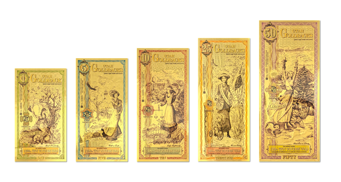 Front artwork of the 2022 Utah series Goldback notes
