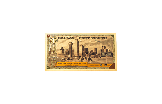 Front of the Dallas Fort Worth Texas Goldback note