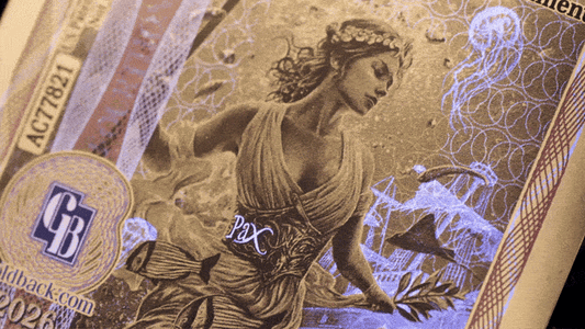 Quarter Florida Goldback note shown in close-up