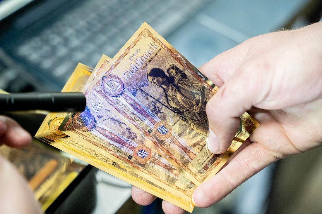 Idaho Goldback notes in a lifestyle setting