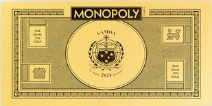 2024 Samoa Monopoly Currency Set - 5g Gold, 1g Gold, 5g Silver Notes & Royal Mint 50p Proof Coin
