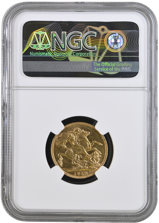 MS61 NGC | 1918 Gold Sovereign Coin - George V - Rare: Perth Mint