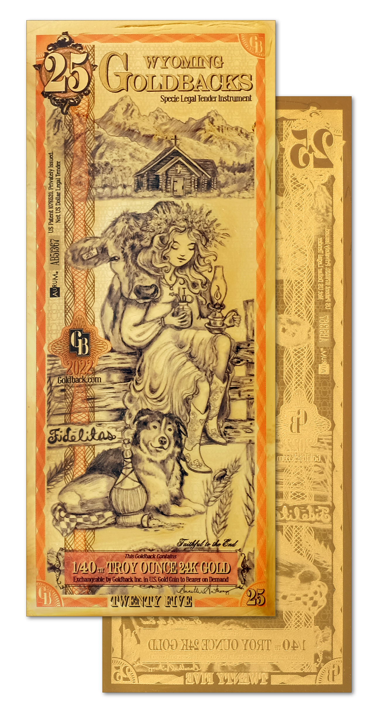 25 Wyoming Goldback | Aurum Gold Foil Note (24k)