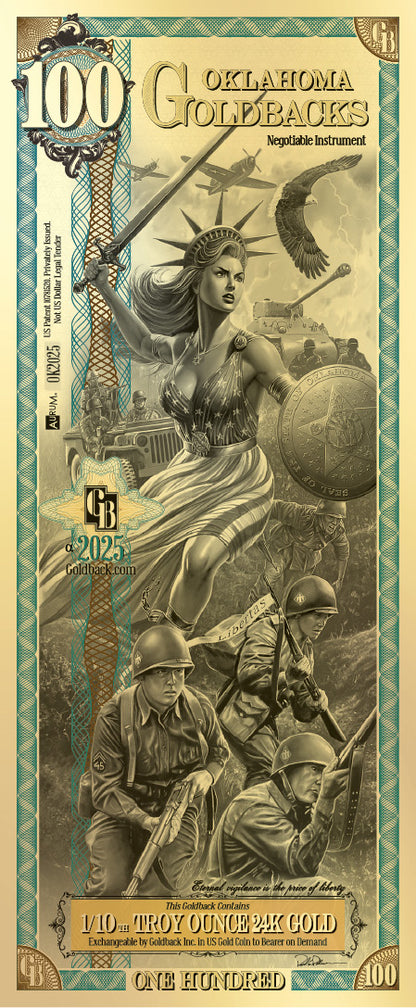 100 Oklahoma Goldback | Aurum Gold Foil Note (24k)