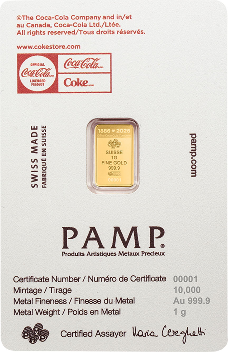 PAMP Suisse 2025 1g Gold Bar Coca-Cola Love Edition (In Assay)