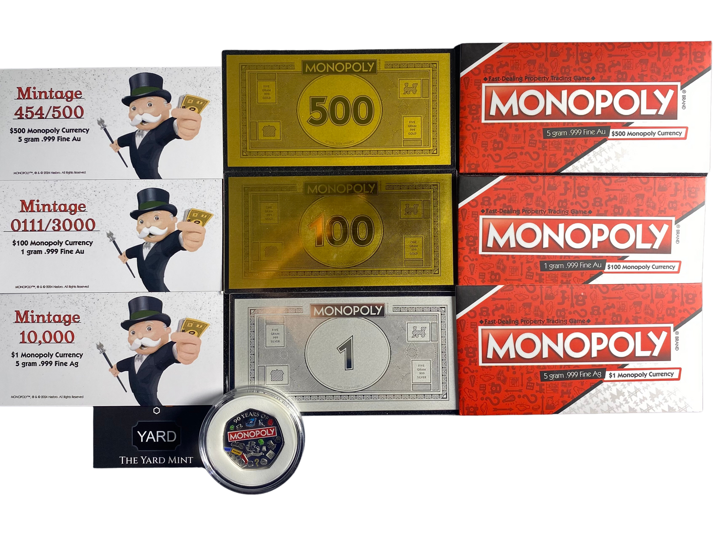 2024 Samoa Monopoly Currency Set - 5g Gold, 1g Gold, 5g Silver Notes & Royal Mint 50p Proof Coin
