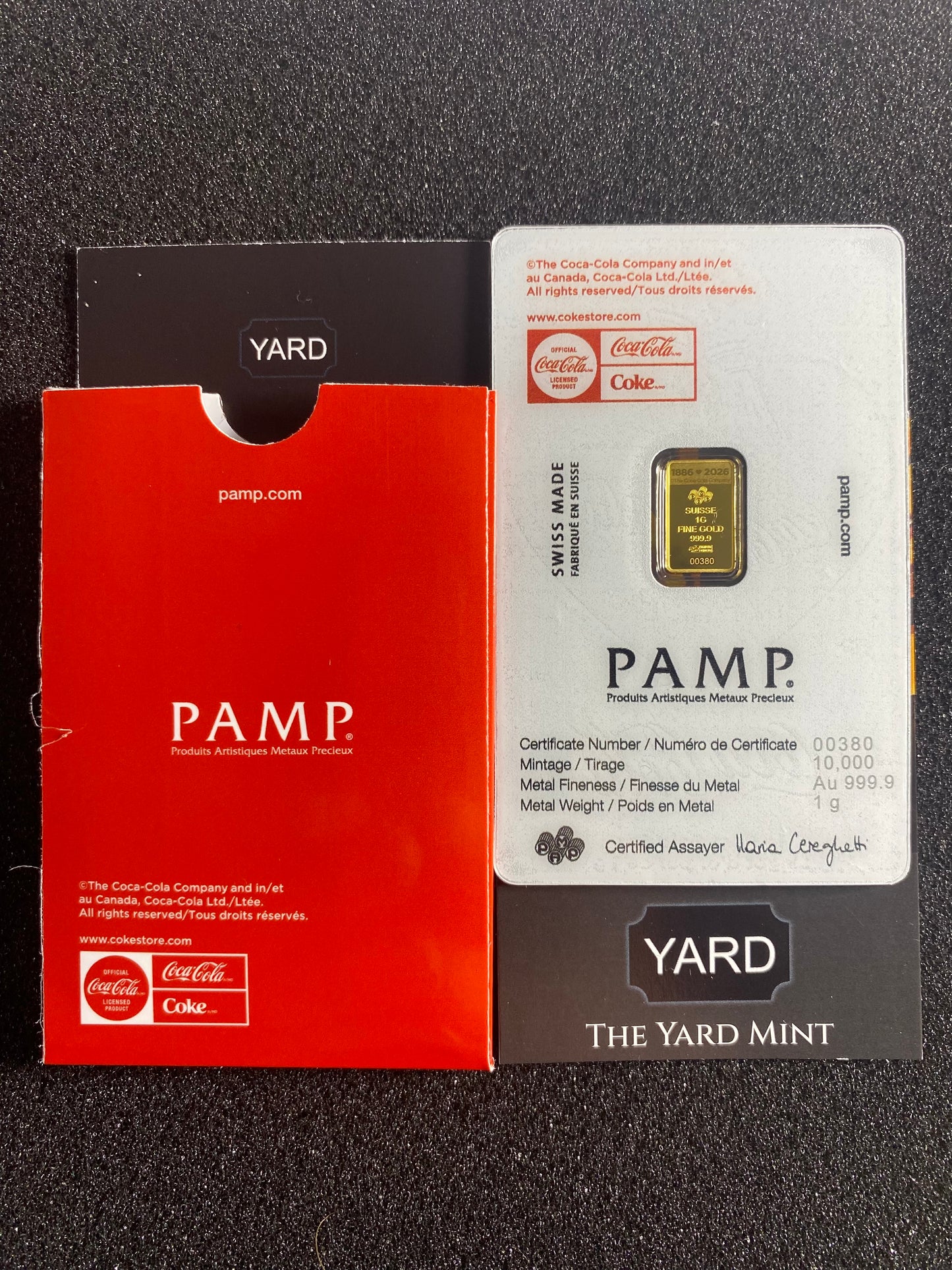 PAMP Suisse 2025 1g Gold Bar Coca-Cola Love Edition (In Assay)