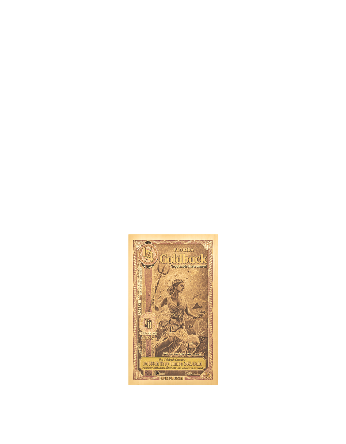 ¼ Florida Goldback - Alpha Edition (α) | Aurum Gold Foil Note (24k)
