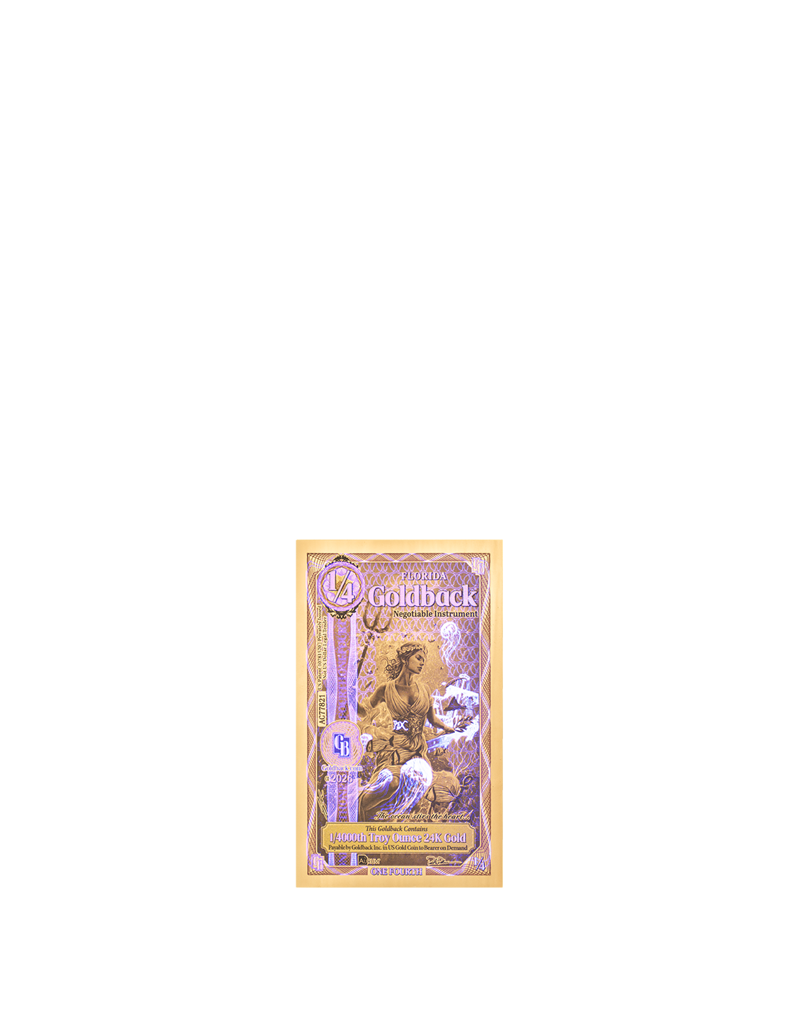 ¼ Florida Goldback - Alpha Edition (α) | Aurum Gold Foil Note (24k)