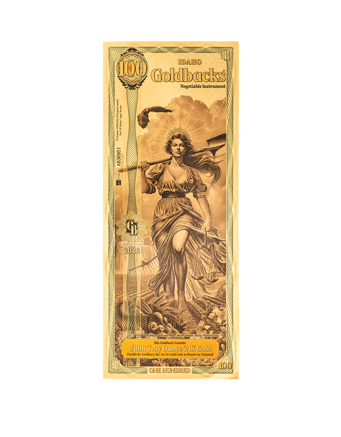 100 Idaho Goldback - Alpha Edition (α) | Aurum Gold Foil Note (24k)