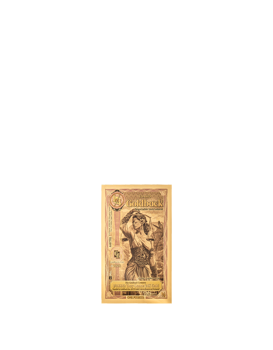 1/4 Idaho Goldback - Alpha Edition (α) | Aurum Gold Foil Note (24k)