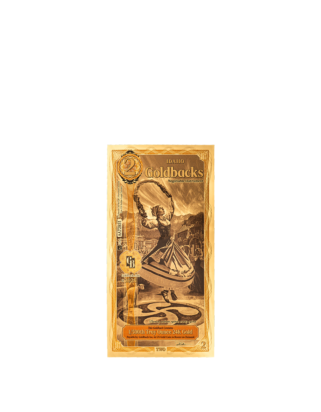 2 Idaho Goldback - Alpha Edition (α) | Aurum Gold Foil Note (24k)