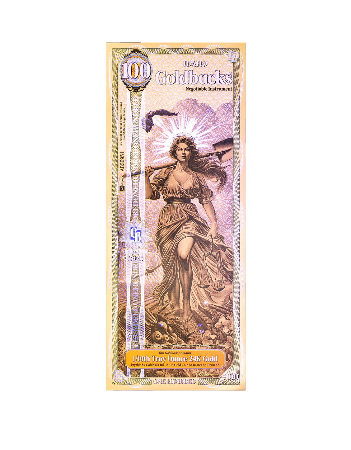 100 Idaho Goldback - Alpha Edition (α) | Aurum Gold Foil Note (24k)