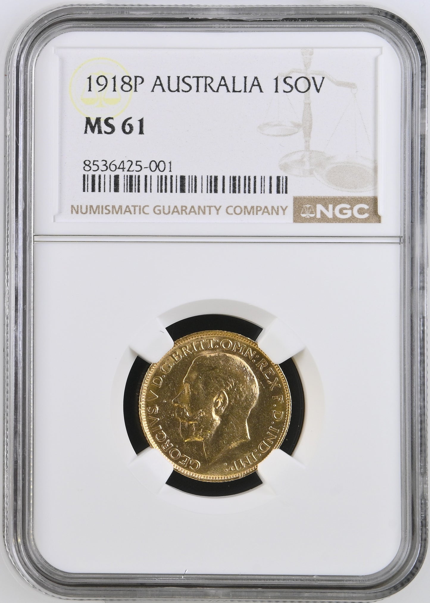 MS61 NGC | 1918 Gold Sovereign Coin - George V - Rare: Perth Mint