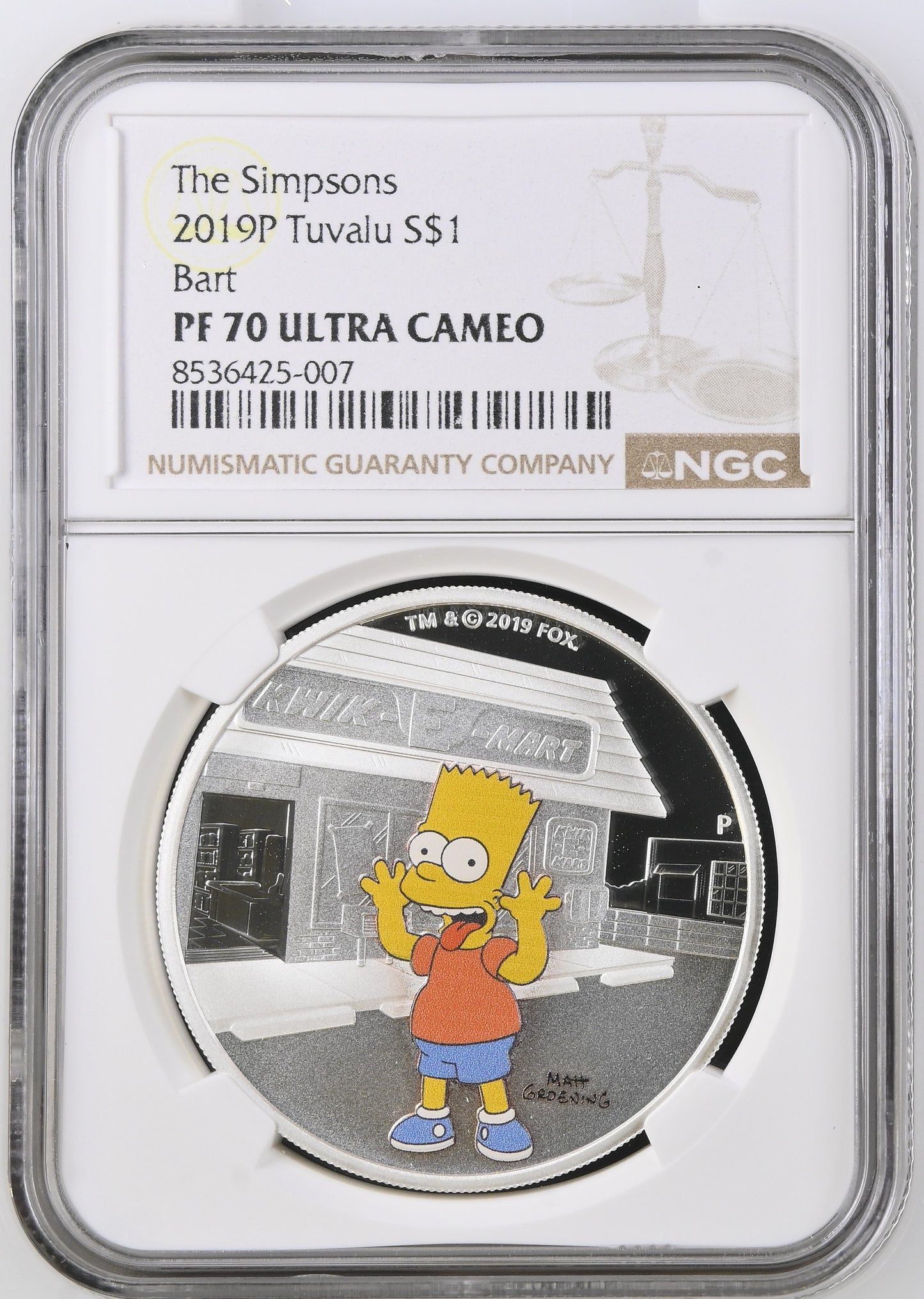2019 The Simpsons™ – Bart Simpson 1oz Silver Proof Coin [NGC PF70]