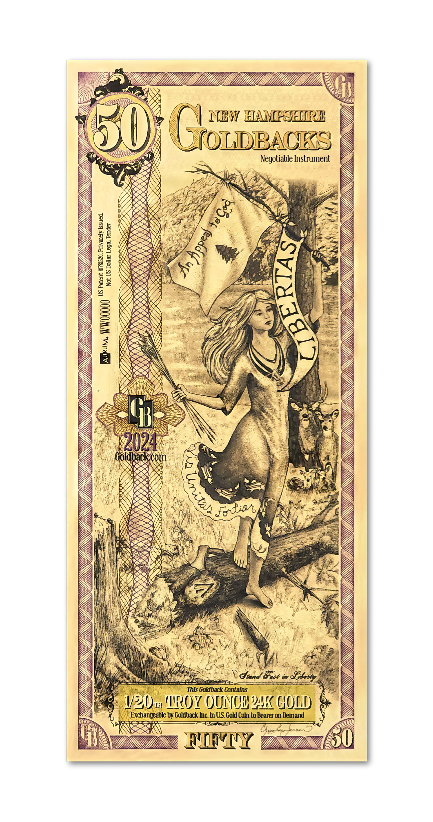50 New Hampshire Goldback | Aurum Gold Foil Note (24k)