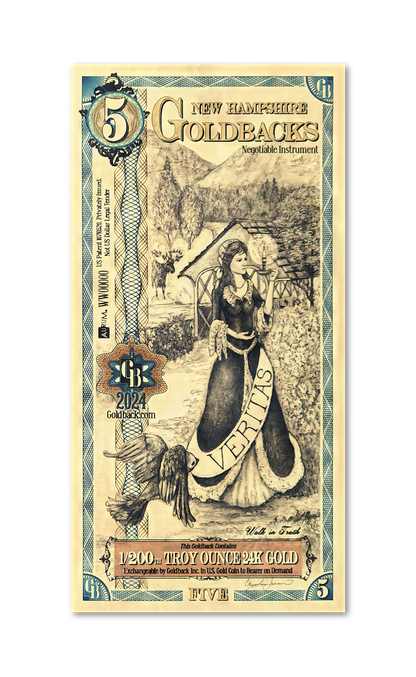 5 New Hampshire Goldback | Aurum Gold Foil Note (24k)