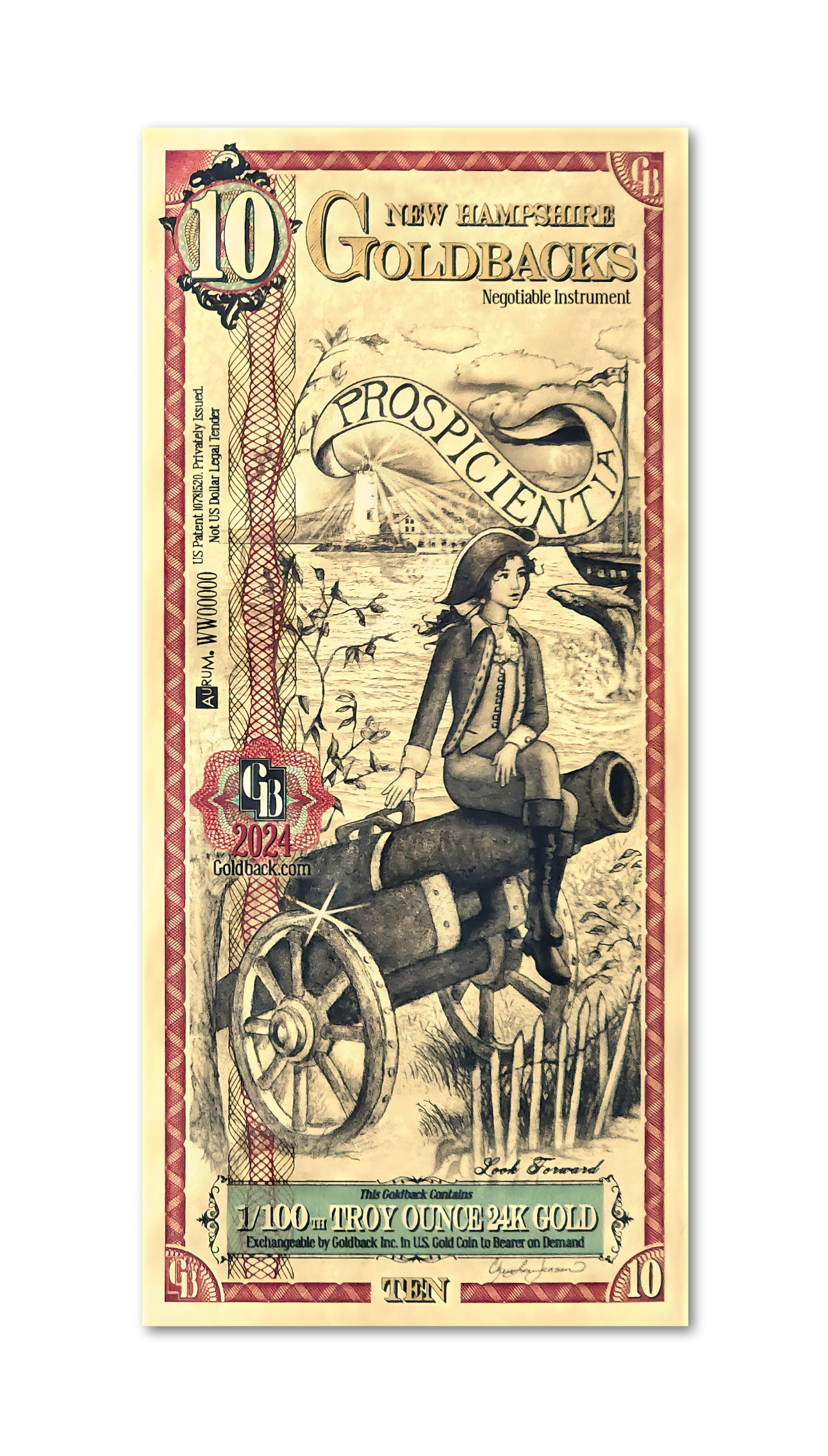 10 New Hampshire Goldback | Aurum Gold Foil Note (24k)