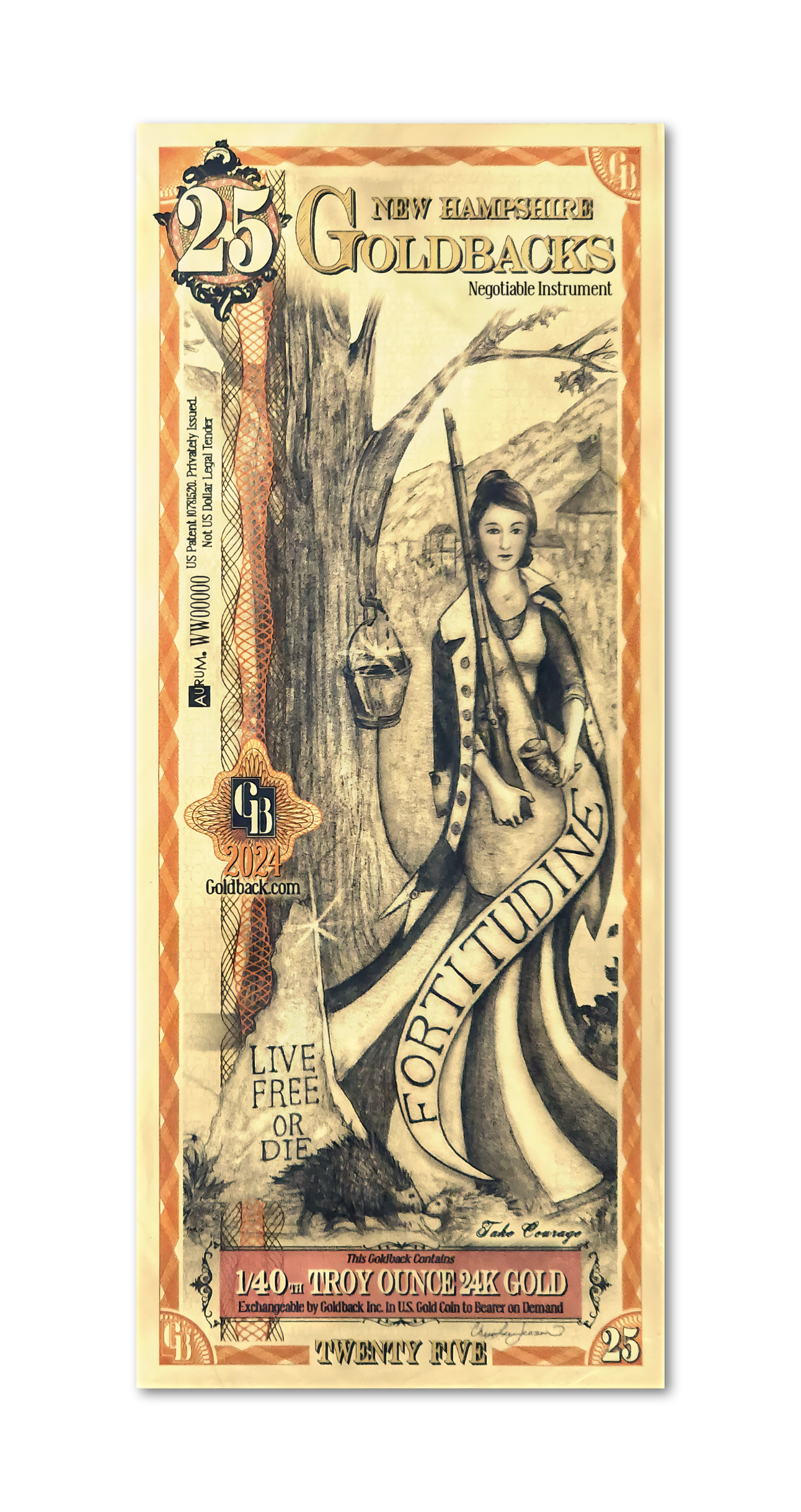 25 New Hampshire Goldback | Aurum Gold Foil Note (24k)
