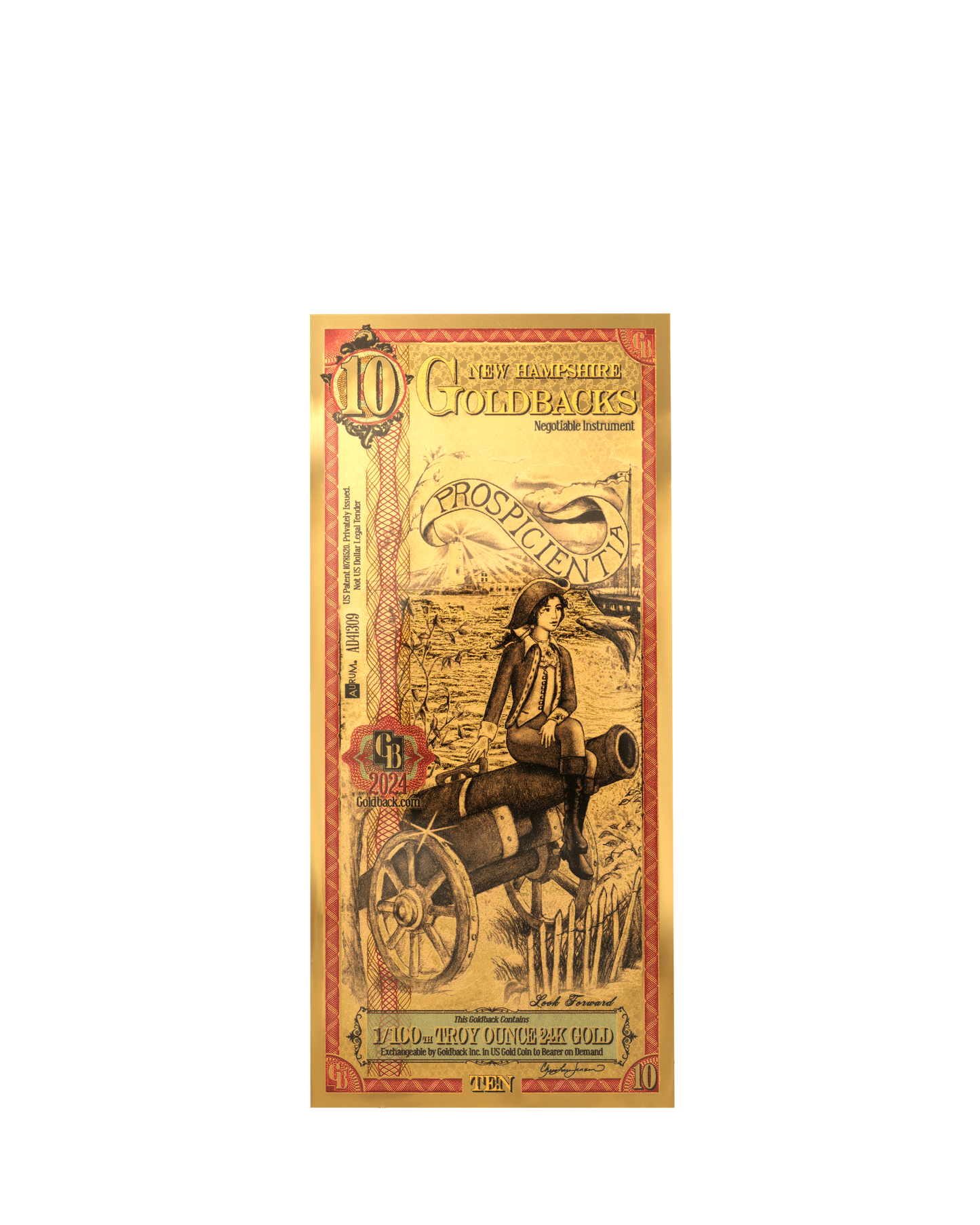 10 New Hampshire Goldback | Aurum Gold Foil Note (24k)