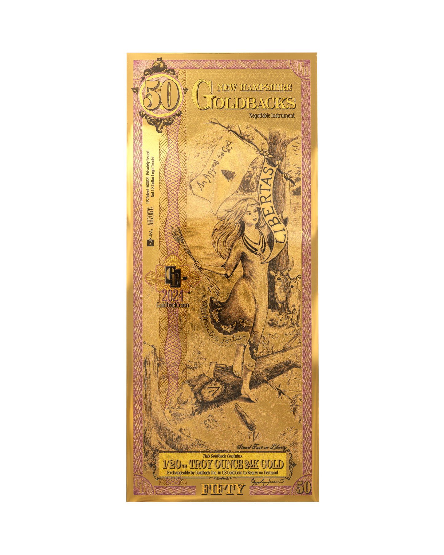 50 New Hampshire Goldback | Aurum Gold Foil Note (24k)