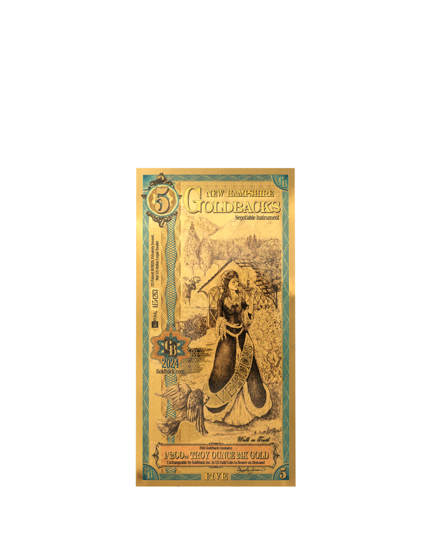 5 New Hampshire Goldback | Aurum Gold Foil Note (24k)