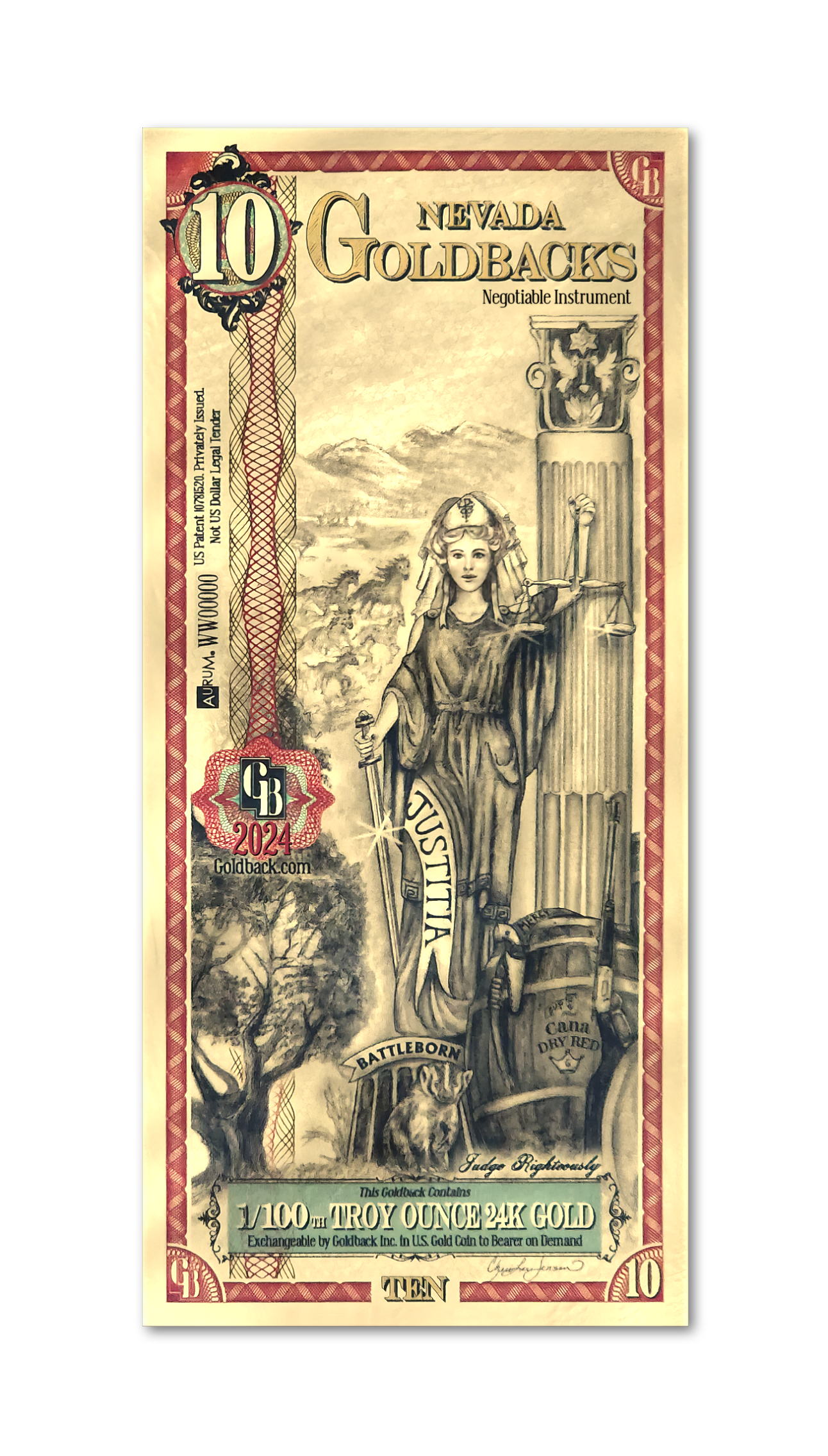 10 Nevada Goldback | Aurum Gold Foil Note (24k)