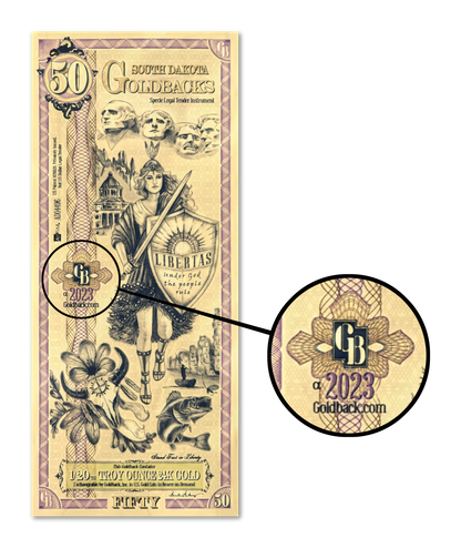 50 South Dakota Goldback | Aurum Gold Foil Note (24k)