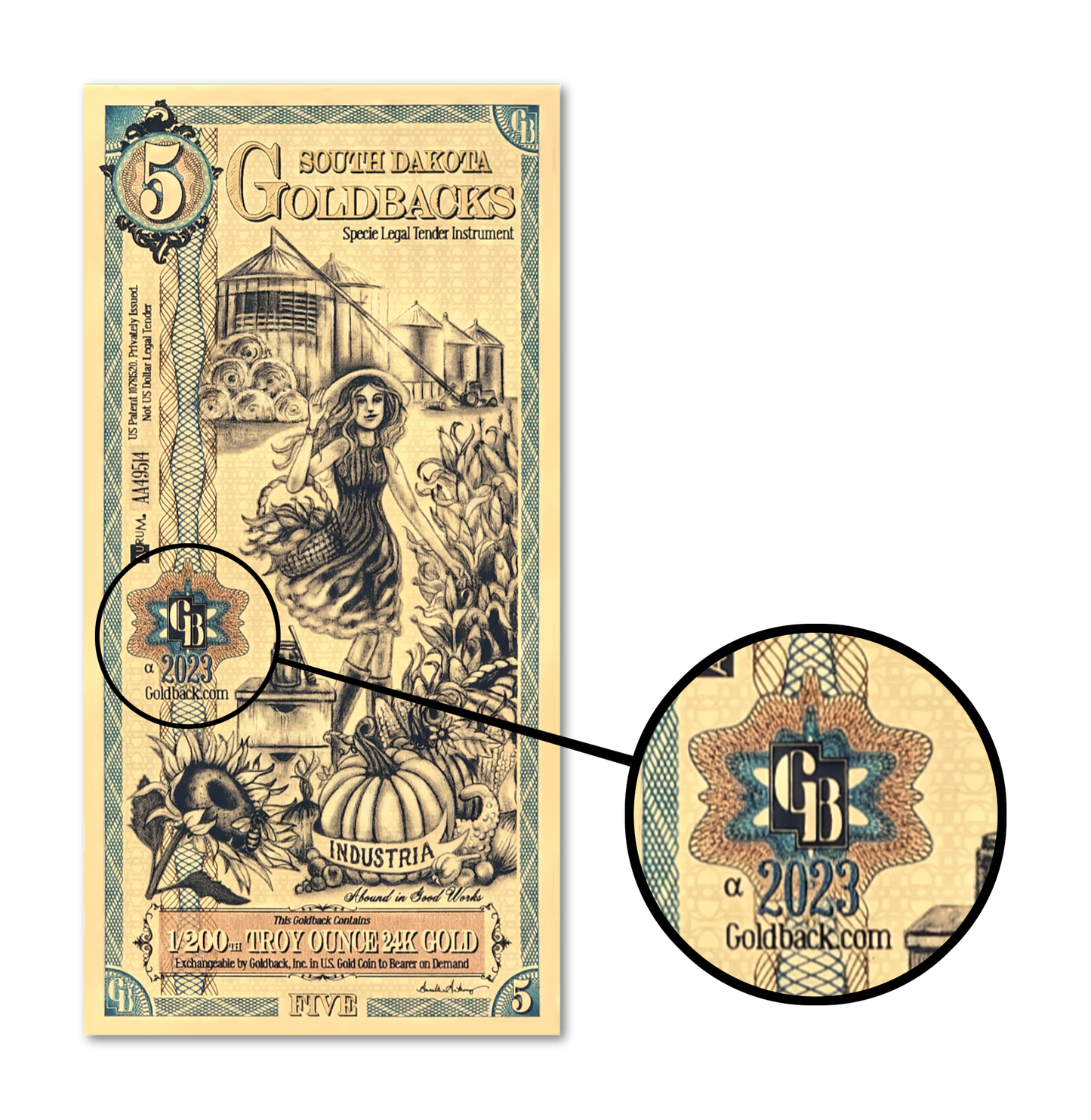 5 South Dakota Goldback | Aurum Gold Foil Note (24k)
