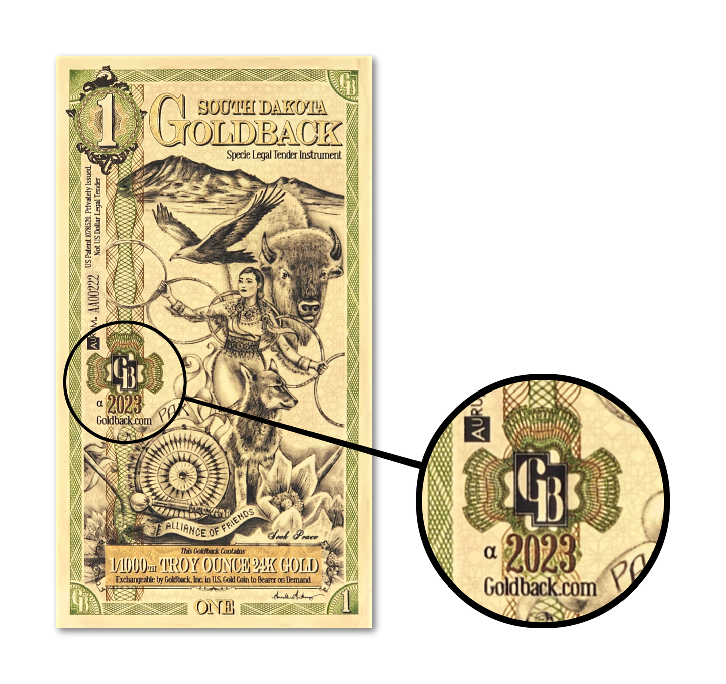 1 South Dakota Goldback | Aurum Gold Foil Note (24k)