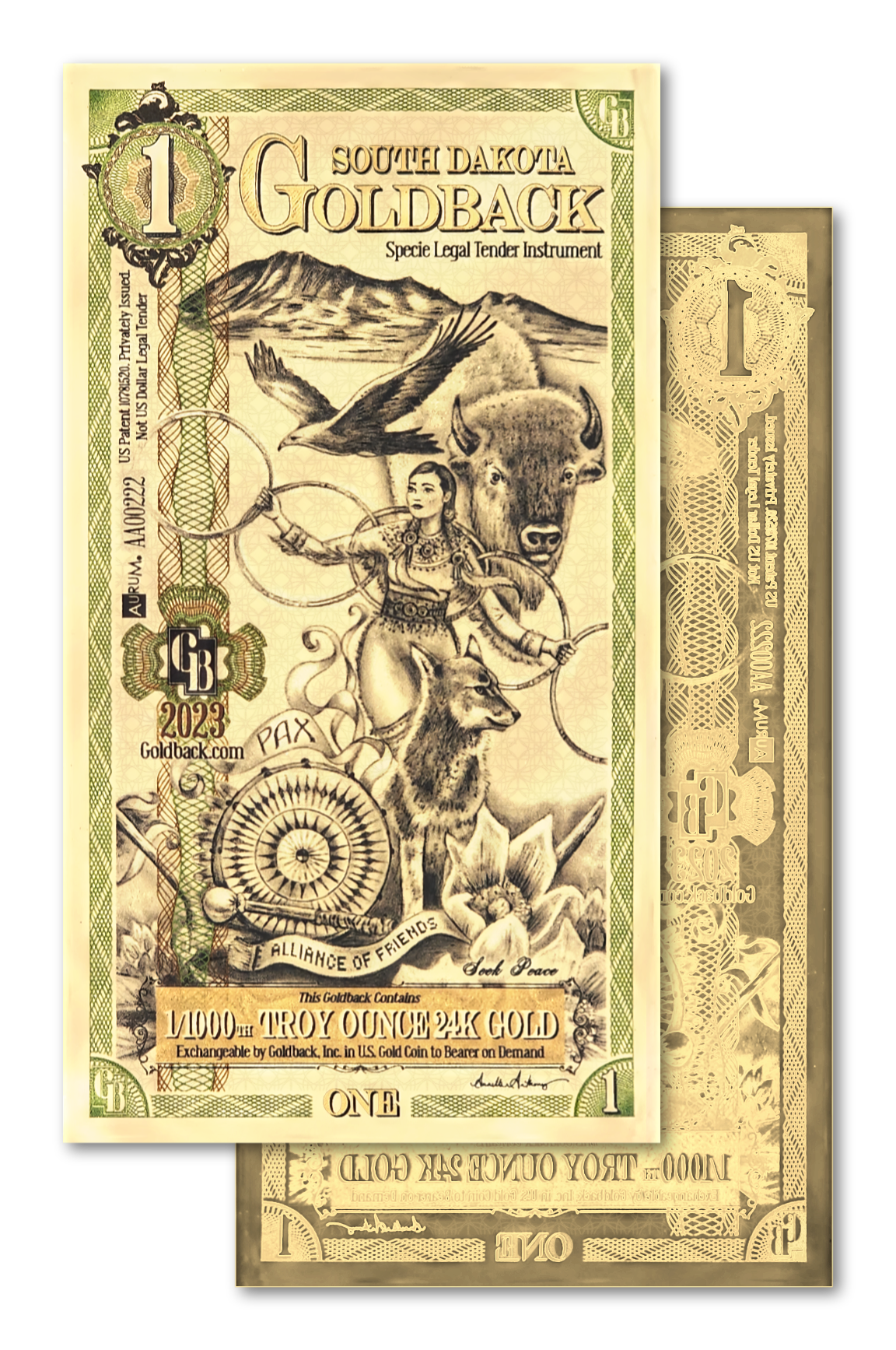 1 South Dakota Goldback | Aurum Gold Foil Note (24k)