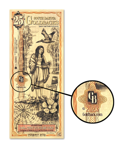 25 South Dakota Goldback | Aurum Gold Foil Note (24k)