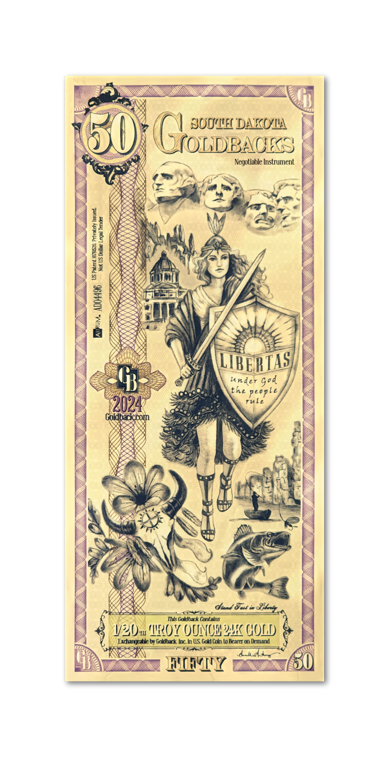 50 South Dakota Goldback | Aurum Gold Foil Note (24k)