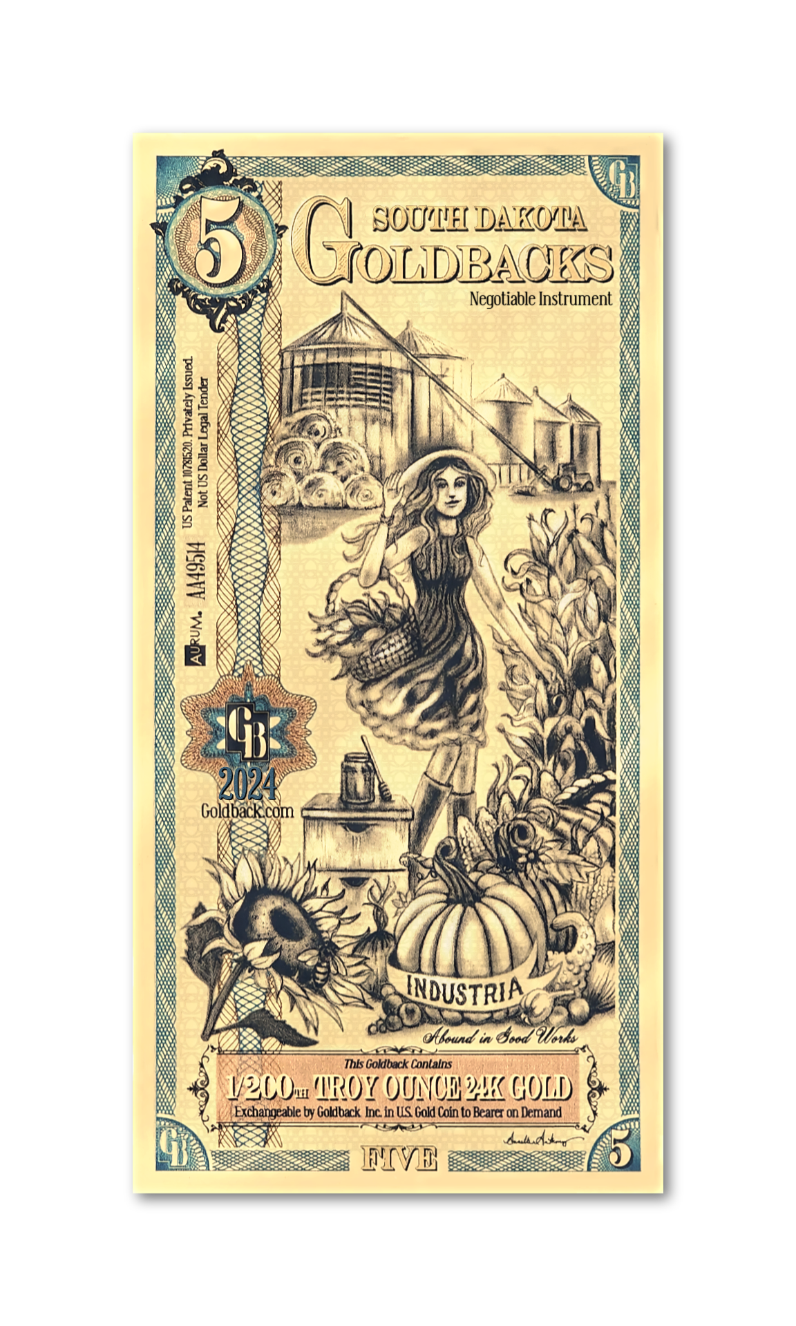 5 South Dakota Goldback | Aurum Gold Foil Note (24k)