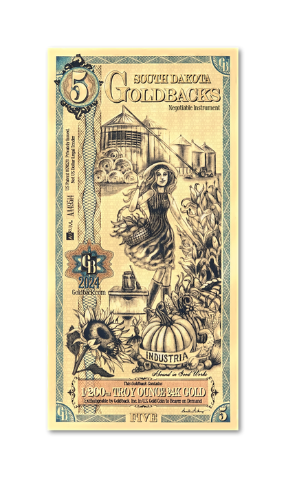 5 South Dakota Goldback | Aurum Gold Foil Note (24k)