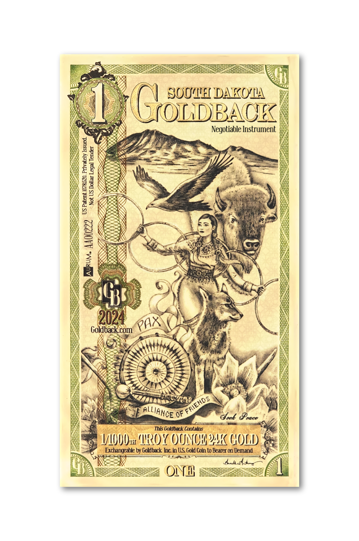 1 South Dakota Goldback | Aurum Gold Foil Note (24k)