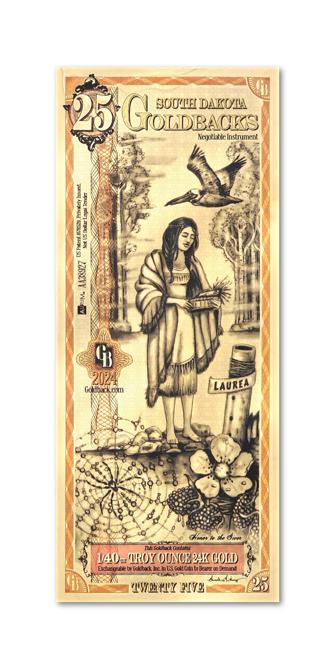 25 South Dakota Goldback | Aurum Gold Foil Note (24k)