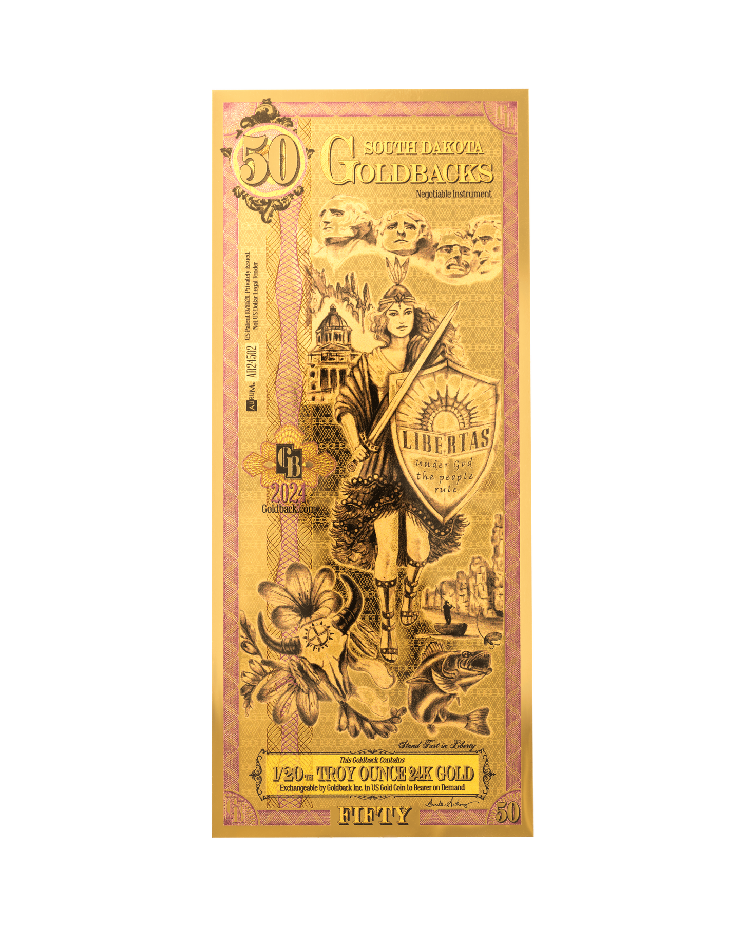 50 South Dakota Goldback | Aurum Gold Foil Note (24k)