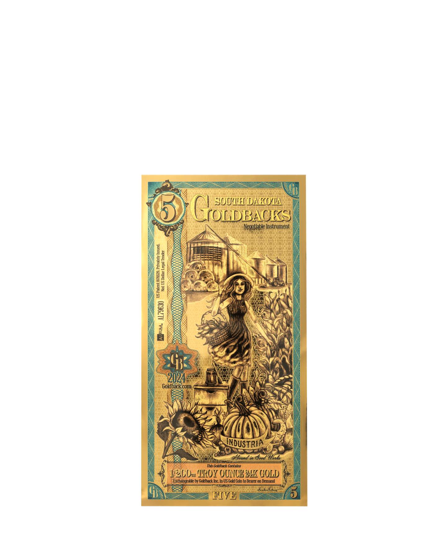 5 South Dakota Goldback | Aurum Gold Foil Note (24k)
