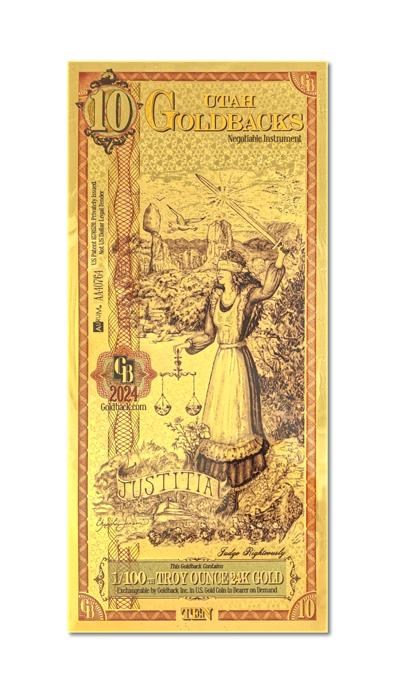 10 Utah Goldback | Aurum Gold Foil Note (24k)