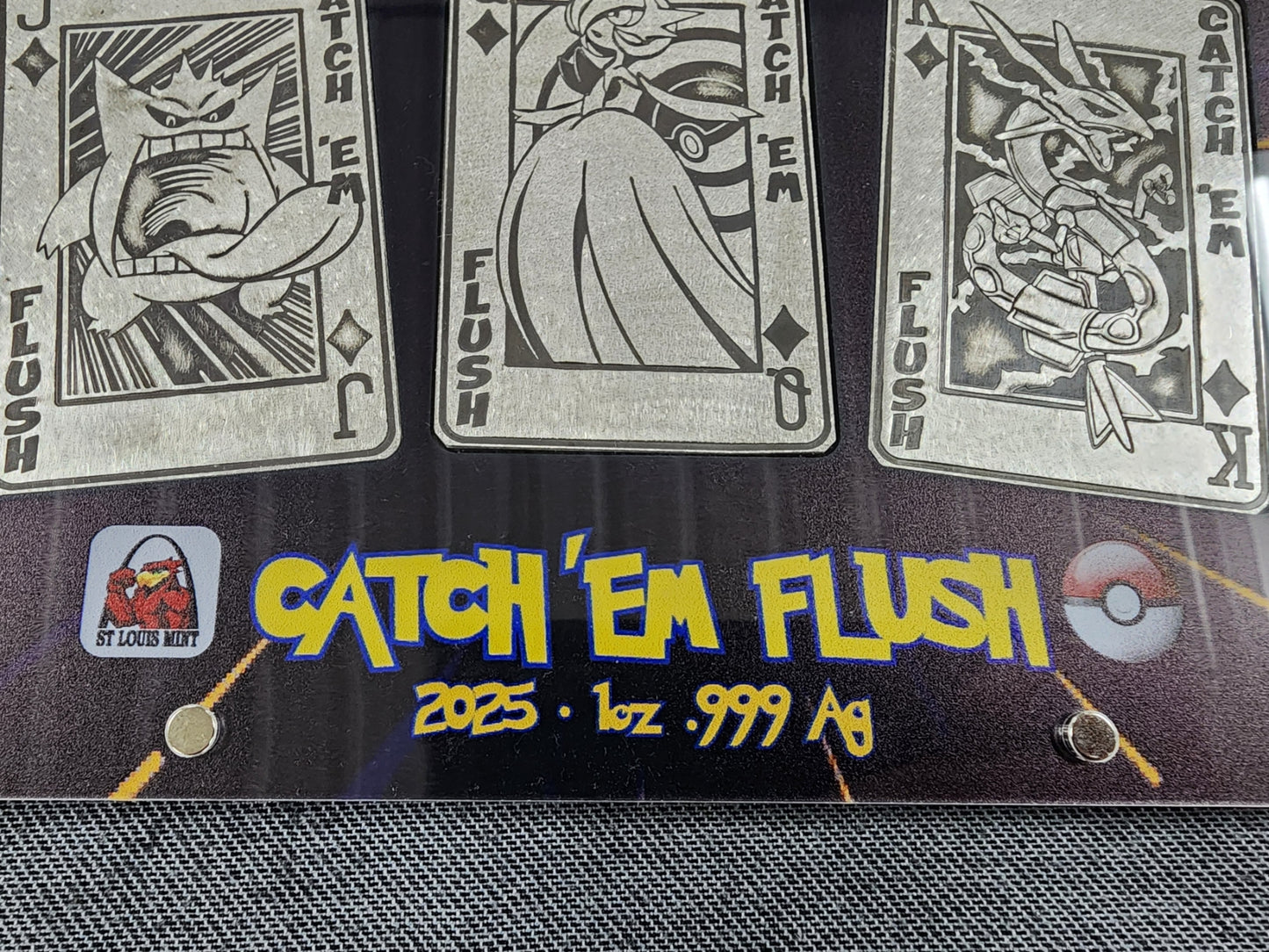 Framed Silver Pokemon Set - St. Louis Mint Catch 'Em Flush 5 x 1 oz Silver Bars