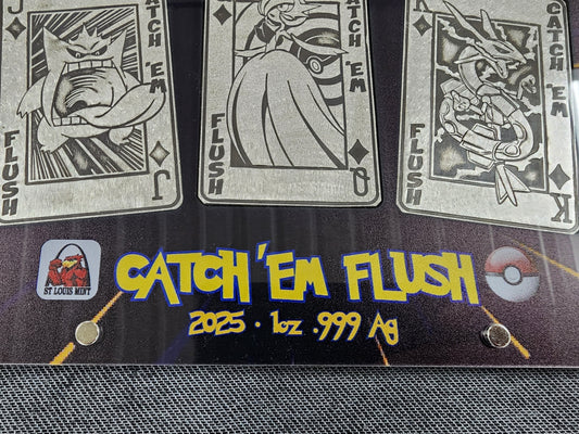 Framed Silver Pokemon Set - St. Louis Mint Catch 'Em Flush 5 x 1 oz Silver Bars