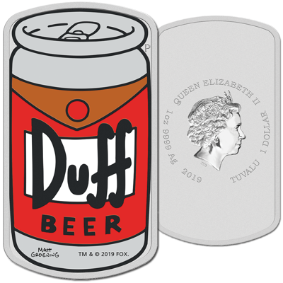 2019 The Simpsons™ – Duff Beer 1oz Silver Proof Coin